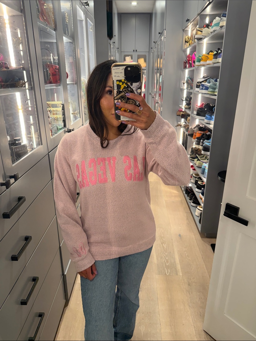 Cozy Light Pink 'LAS VEGAS' Fleece Crewneck